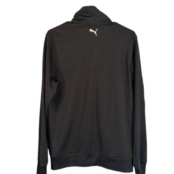 Puma Black Athletic Puma Cat Logo Mock Neck Full Zip Jacket Men Sz M - Picture 2 of 10